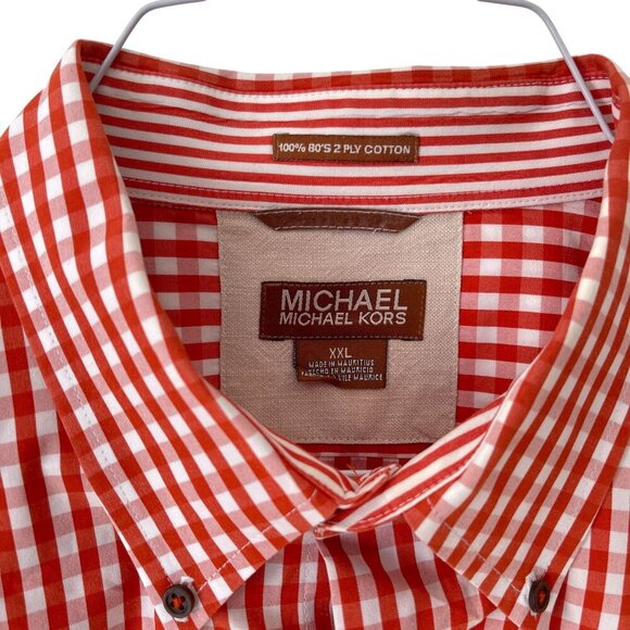 Michael Kors Red White Gingham Button-Up Shirt Size XXL Cotton Long Sleeve Mens - Picture 3 of 7